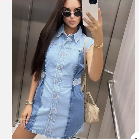 PATCHWORK Z1975 DENIM MINI DRESS - Picture 2 of 16